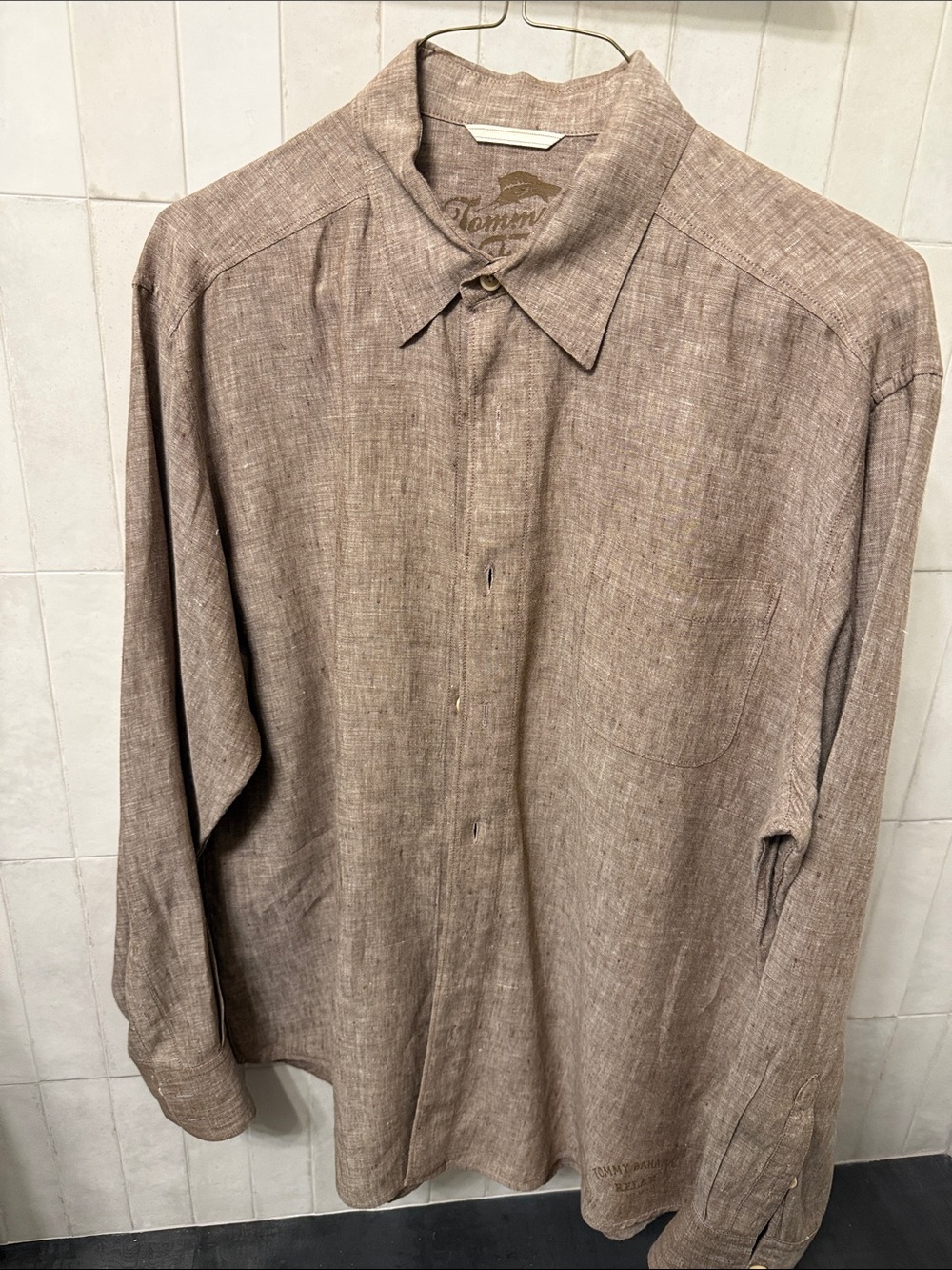 Tommy Bahama Brown Linen-Blend Casual Button-Down Shirt